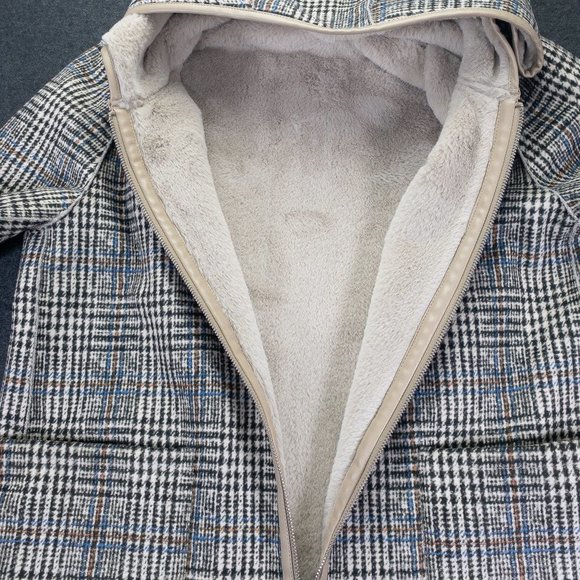 Roberto Bassi Coat Womesn Multicolor M 40 Faux suede & Fur Revirsable Hooded #99 - Picture 4 of 9